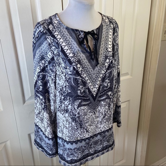 ElluminNation Boho Hippie Scroll Print Tunic Top S - Picture 5 of 11